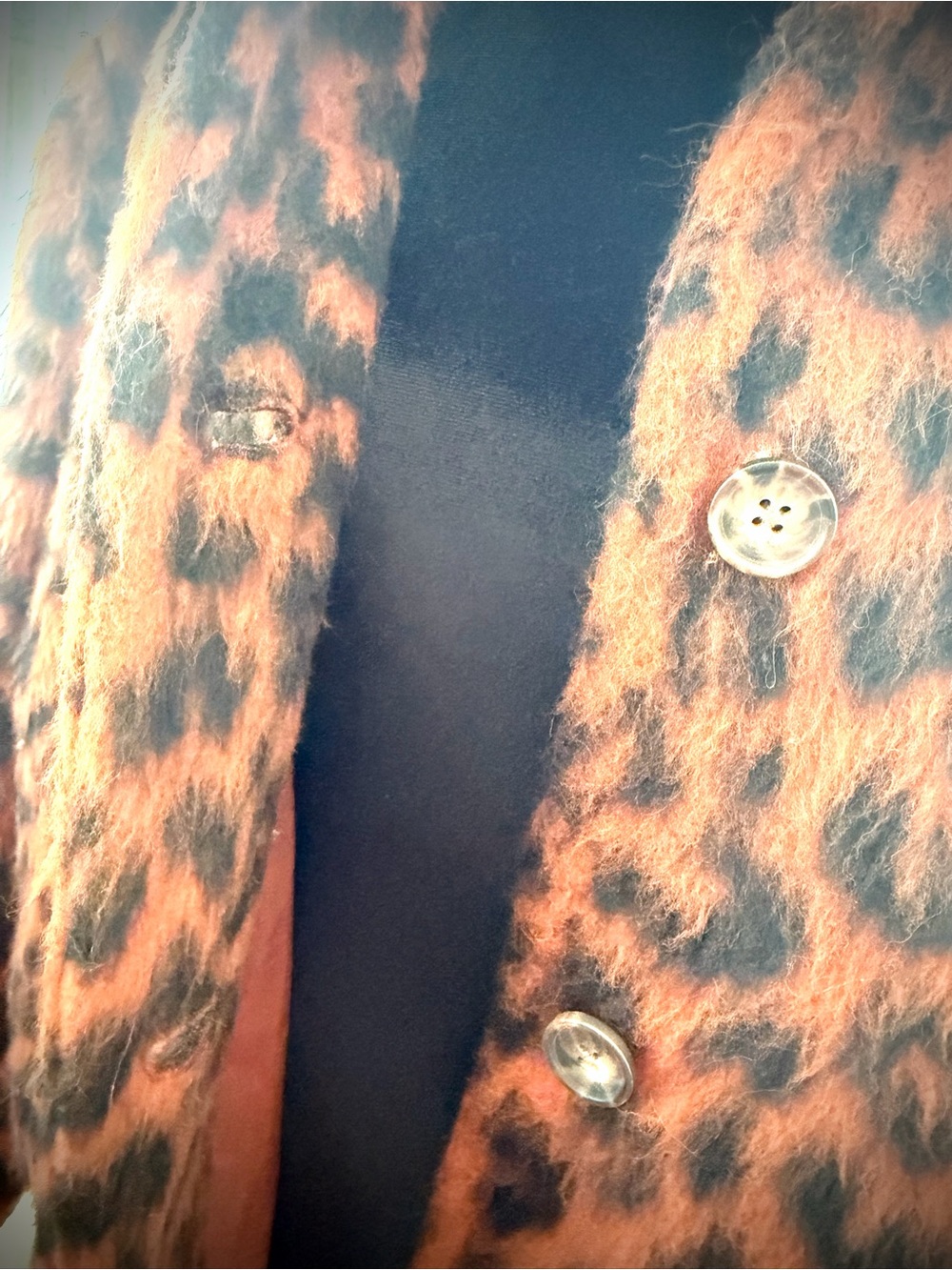 Marine Layer Leopard Funnel Neck Cocoon Coat - Picture 9 of 16